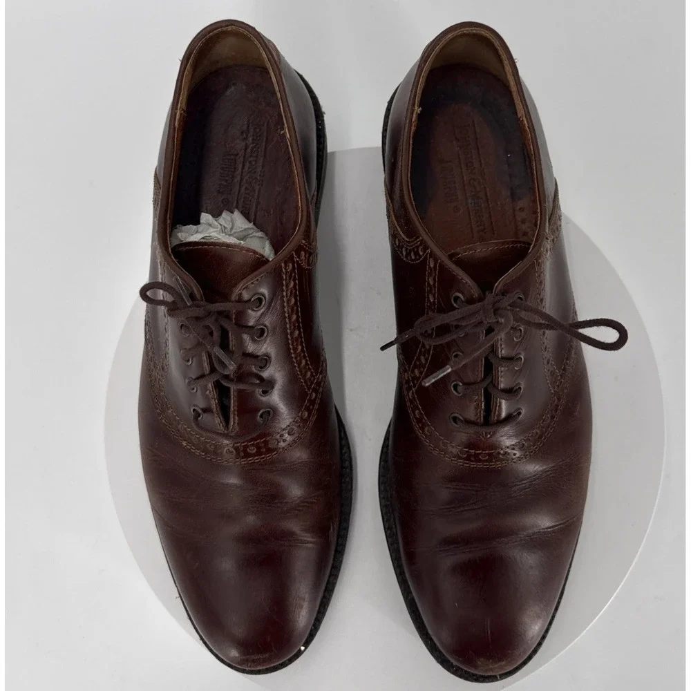 Johnston &‎ Murphy Brown Leather Plain Toe Dress Shoes Men's Size 11 M / Italy